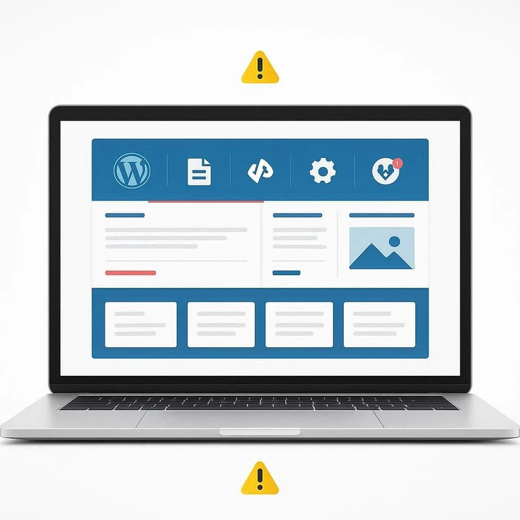 Grafika przedstawiająca najczęstsze błędy przy tworzeniu stron WordPress.