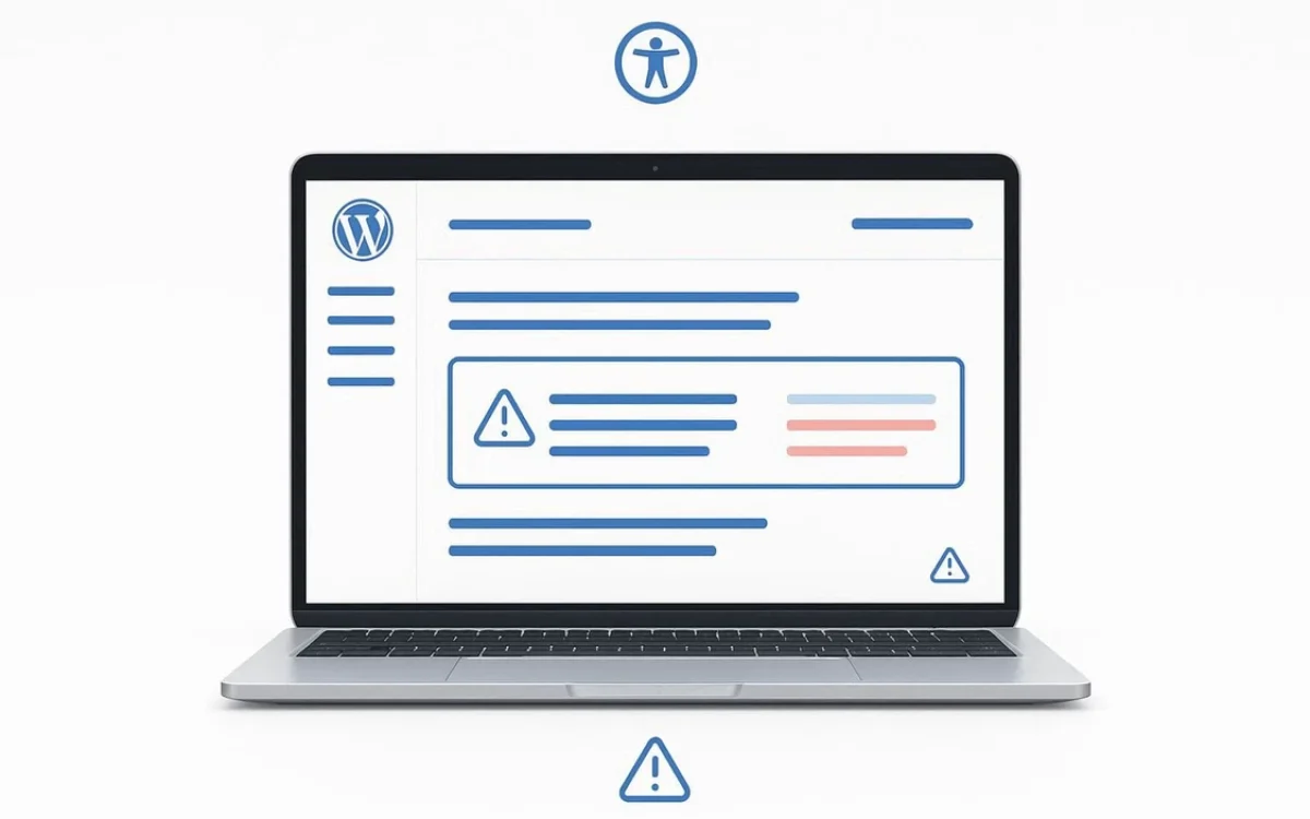 Grafika przedstawiająca najczęstsze błędy dostępności stron WordPress.