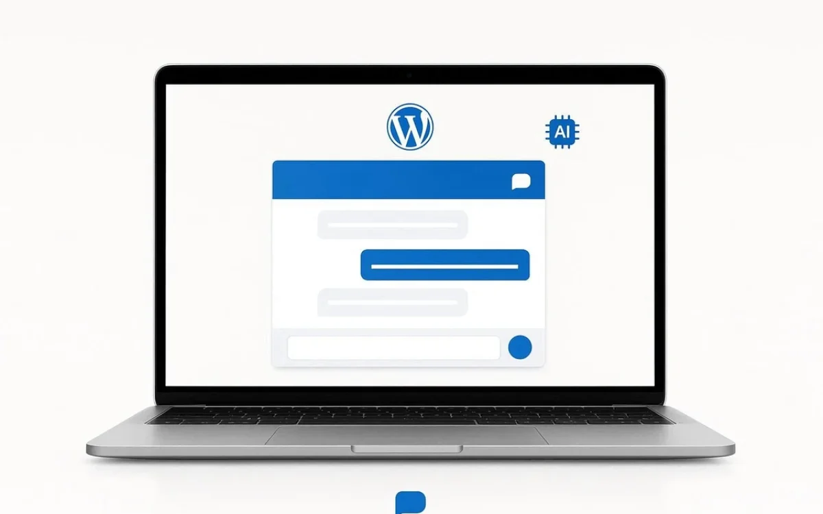 Grafika przedstawiająca integrację chatbota AI ze stroną WordPress.