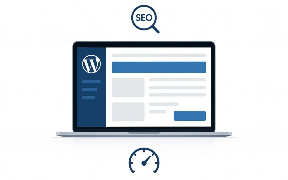 Grafika przedstawiająca optymalizację SEO w WordPress.