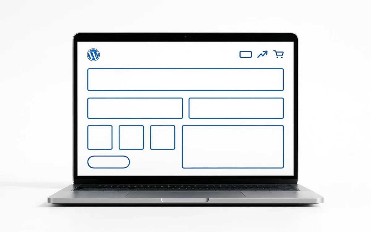 Grafika przedstawiająca elementy skutecznej strony firmowej WordPress.