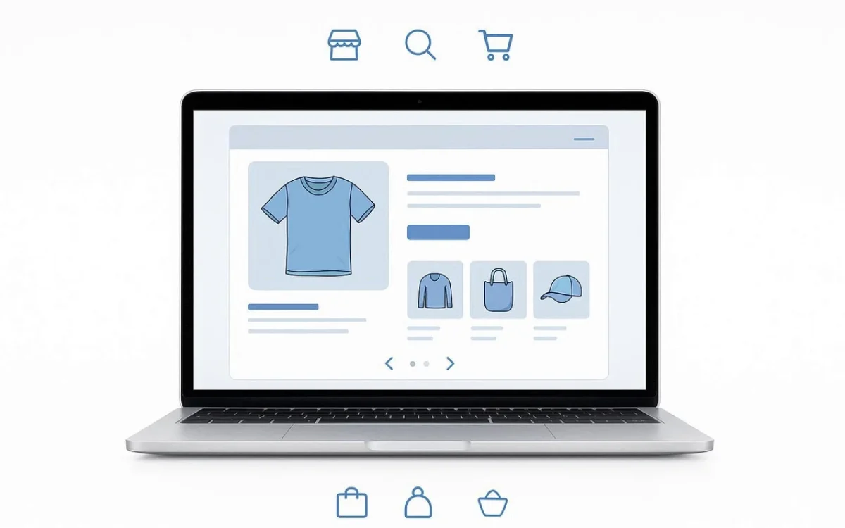 Grafika przedstawiająca podstawy sprzedaży online w WooCommerce.