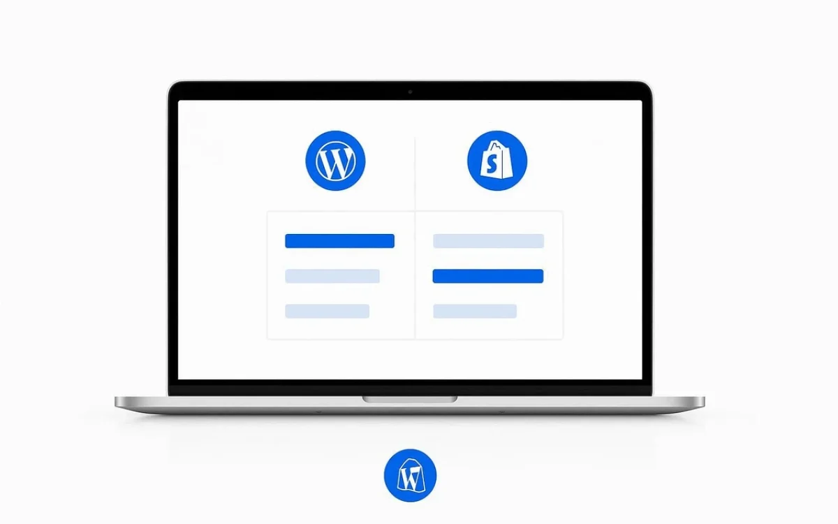 Grafika porównująca WordPress i Shopify dla biznesu.